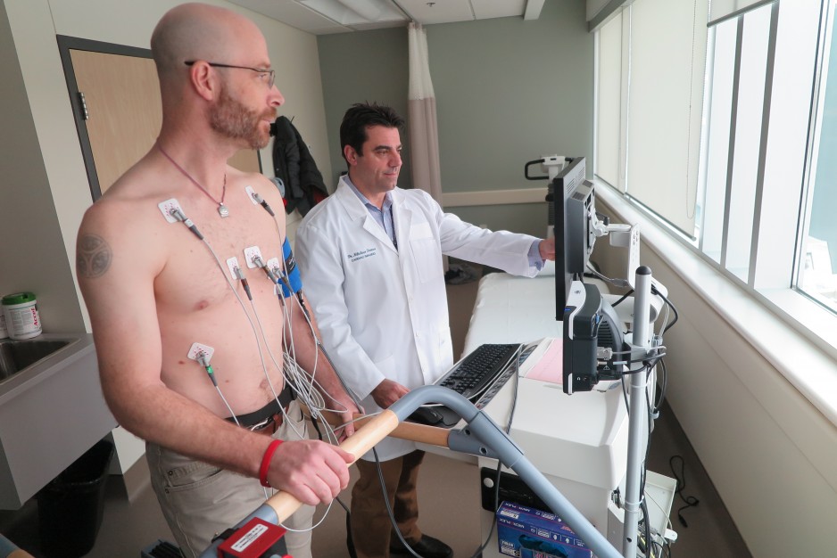 A patient undergoes cardiovascular testing in the cardiac investigation unit.