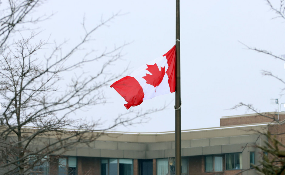 close of up Canadian flag at half staff at Parkwood Institute