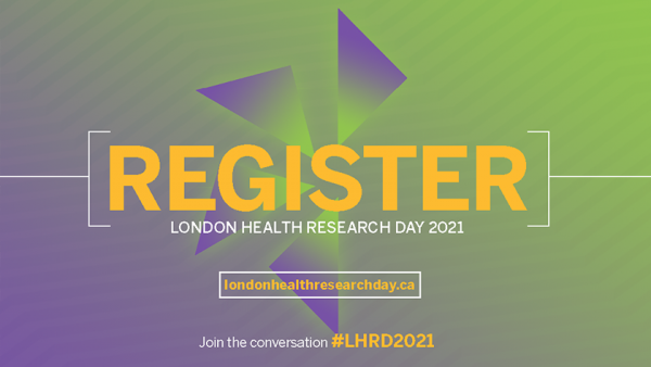 London Health Research Day logo indicating that people can register for the event