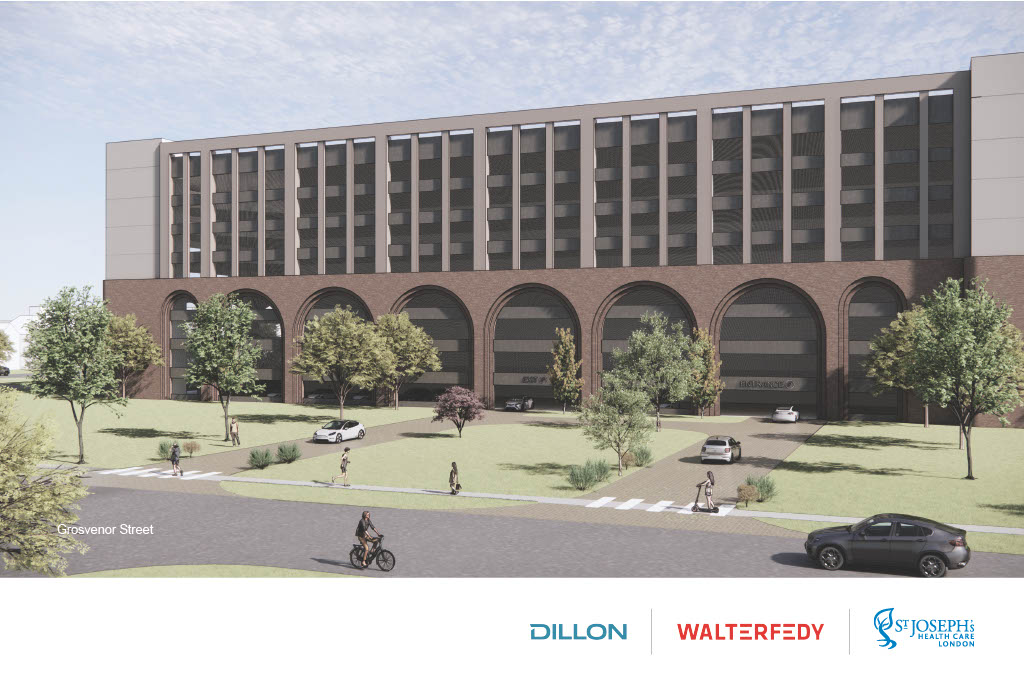 Conceptual rendering of the new parking garage as seen from Grosvenor Street.