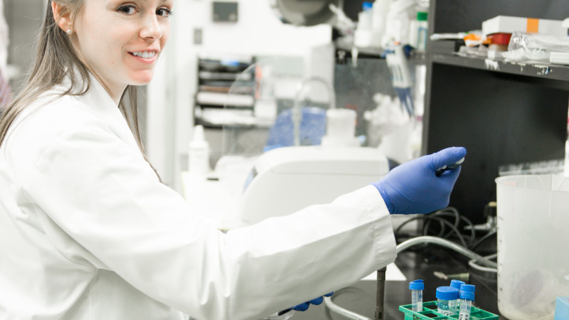 A Lawson researcher works in the lab.