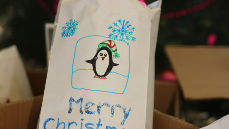 Photo of a stocking arranged by members of St. Joseph's