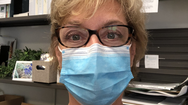 Lorna Morgan wearing a face mask