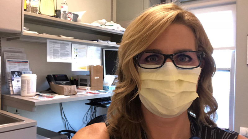 Beverley Barrie wearing a mask