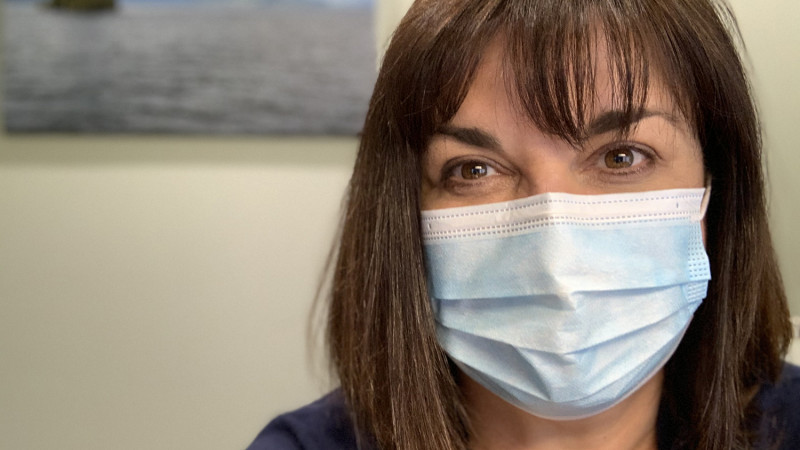 Sandra Northcott wearing a surgical mask