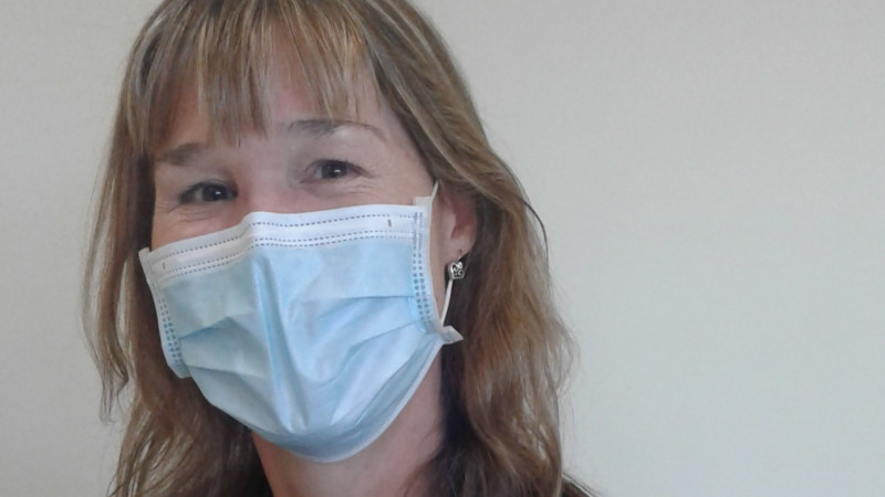 Sarah Trenker wearing a mask