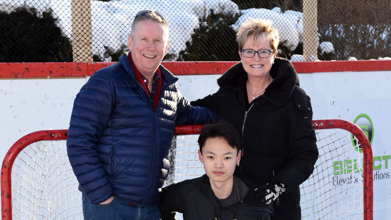 Jill Chapman and her husband and son at an ice hockey rink