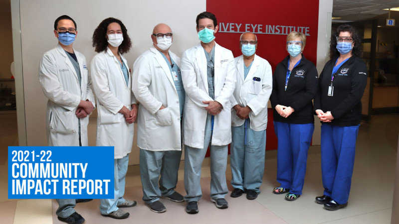 physicians and nurses standing in front of the Ivey Eye Institute
