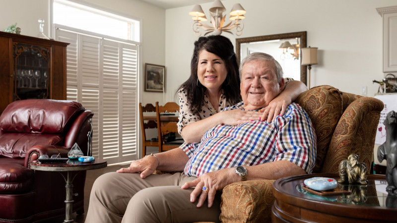 Doug Webber and his daughter Kareen enjoy coffee together