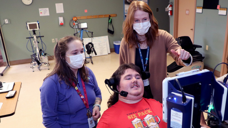 Occupational therapy and physiotherapist assistant, working closely with Mitchell Skillings on his rehabilitation using the bike.