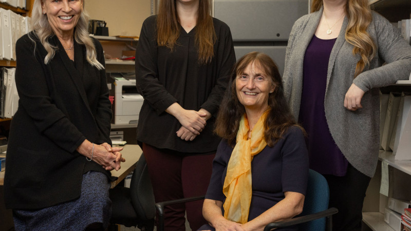 Left to right: Sara Hewitt, Amanda Philip, Jillian Bylsma. Seated: Dr. Janet Pope.