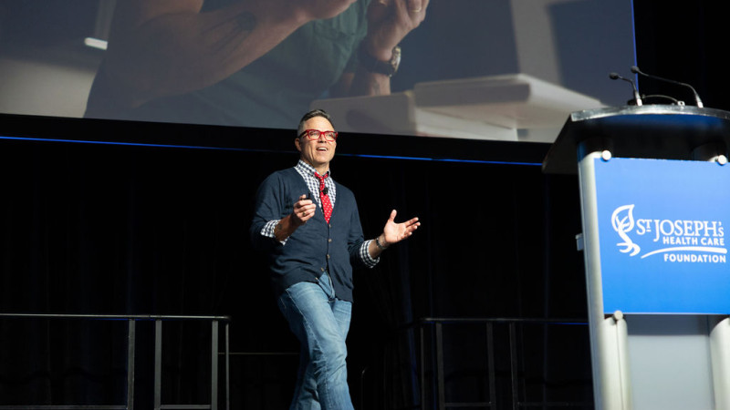 Timothy Caulfield speaks on stage