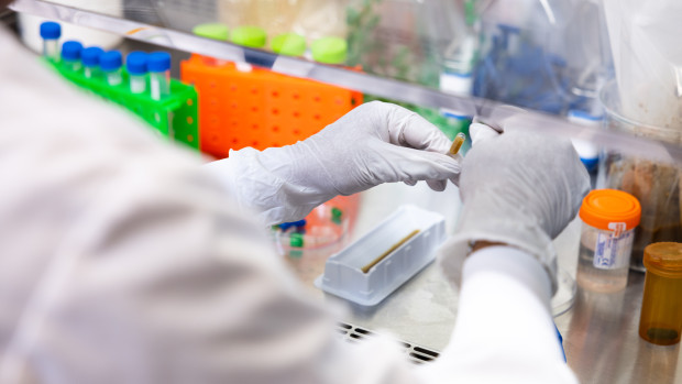 researcher holding vial
