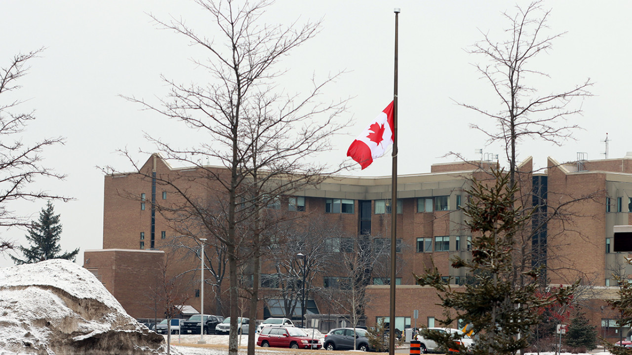 flag flying at half mast at Parkwood Institute