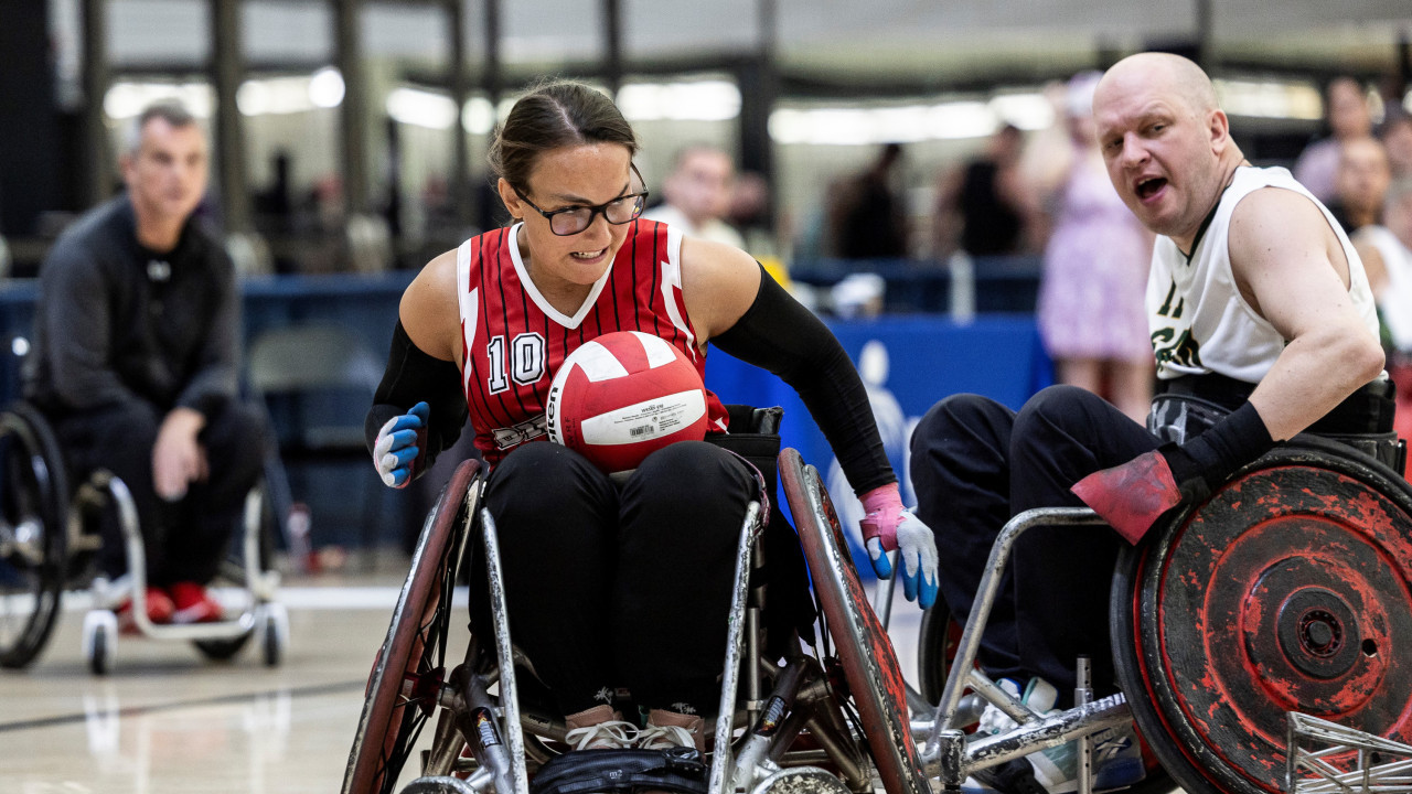 people playing wheelchair rugby