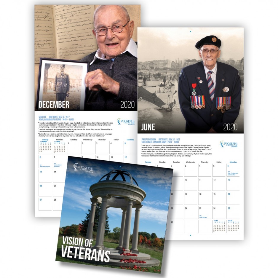 A collection of images showing off the Veterans 2020 calendar