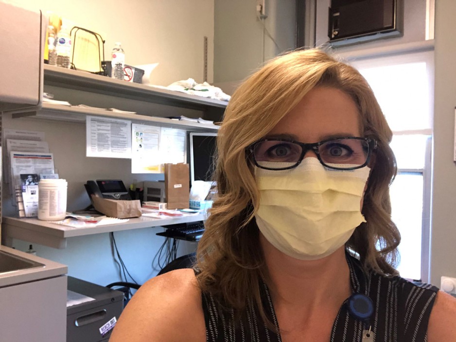 Beverley Barrie wearing a mask