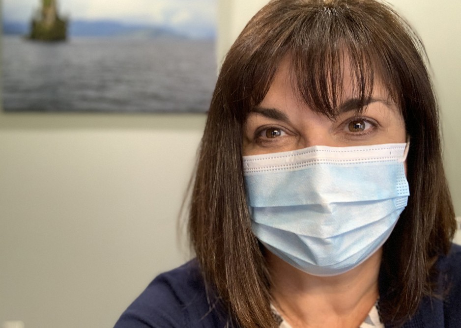 Sandra Northcott wearing a surgical mask