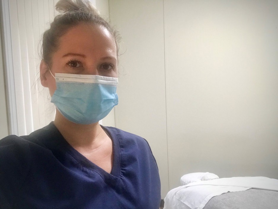 Stacey Tarkowski behind the mask