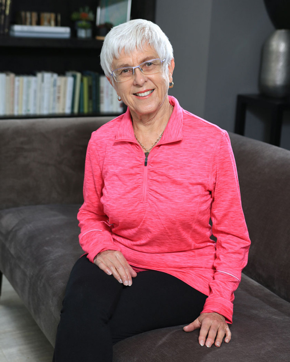 Barbara Moscovich wearing the pink colour associated with breast cancer awareness