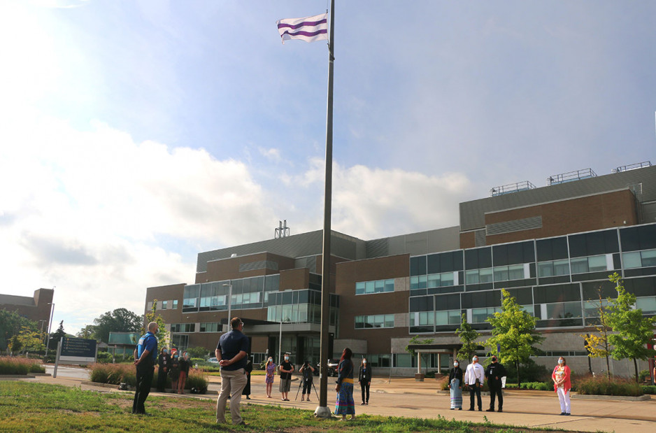 Wampum flag on the flagpole at Parkwood Institute