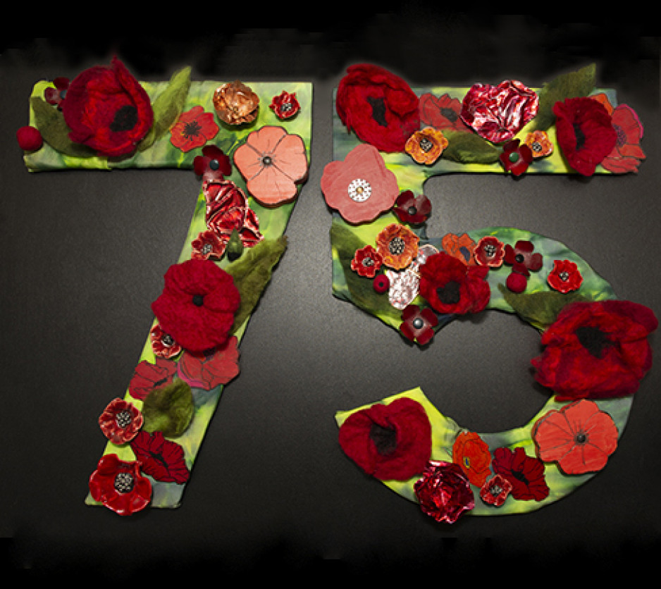 Artwork in the shape of a 75 