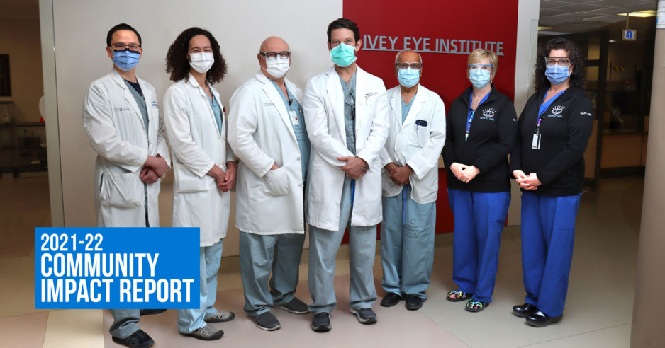 physicians and nurses standing in front of the Ivey Eye Institute