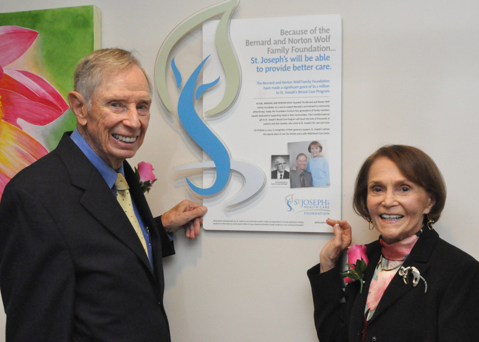 Norton and Lucille Wolf with their donor plaque in the Breast Care Centre