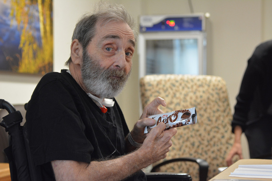 Hank with a chocolate bar for lunch