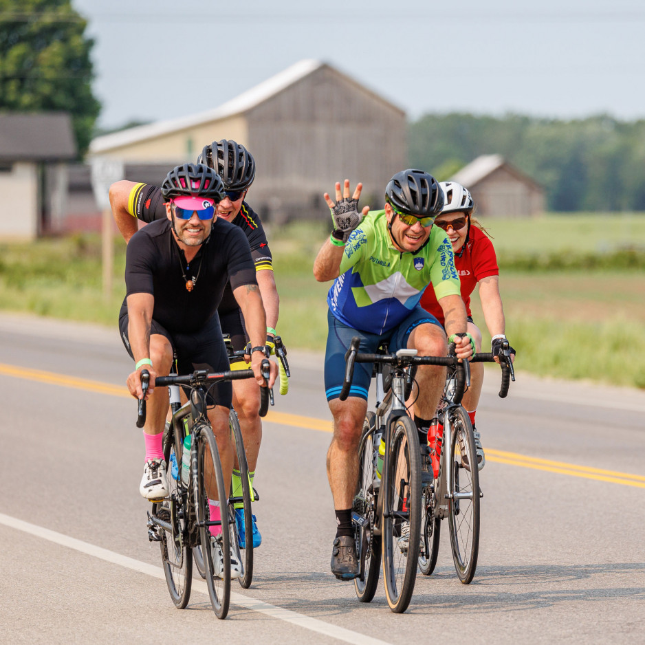 Participants cycling down the bike route