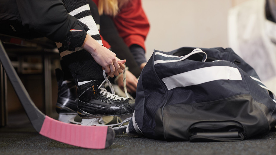 Hockey player getting ready
