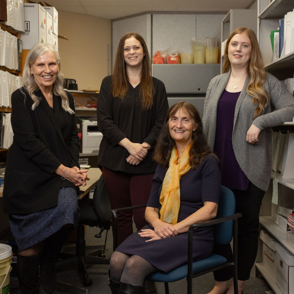 Left to right: Sara Hewitt, Amanda Philip, Jillian Bylsma. Seated: Dr. Janet Pope.