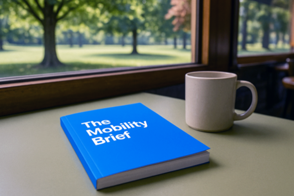 book on table titled "mobility brief"