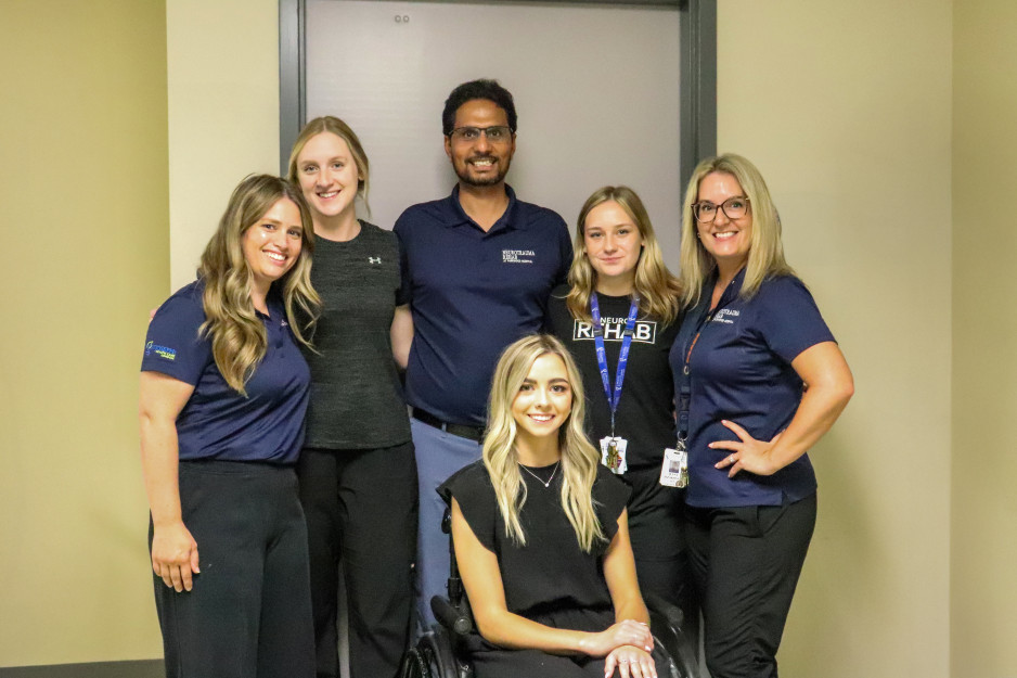 Sarah King and her care team from the NeuroTrauma Rehabilitation program