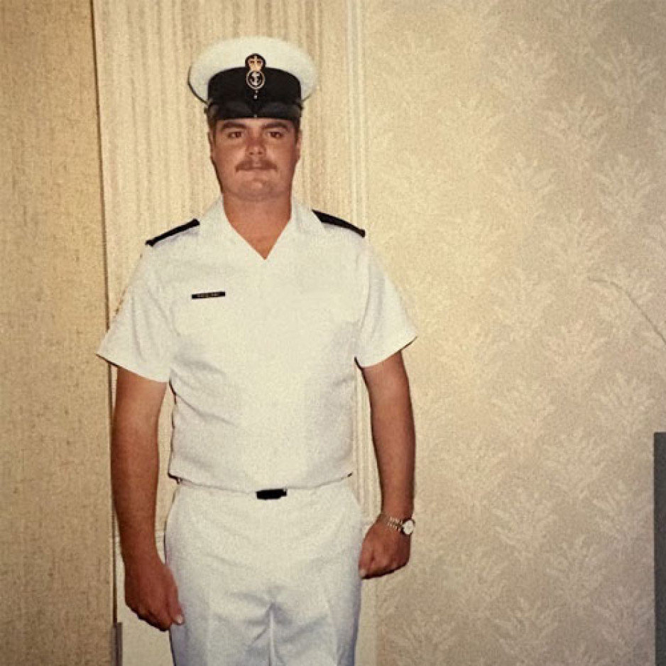 Jamie Hackland with his uniform while he was serving