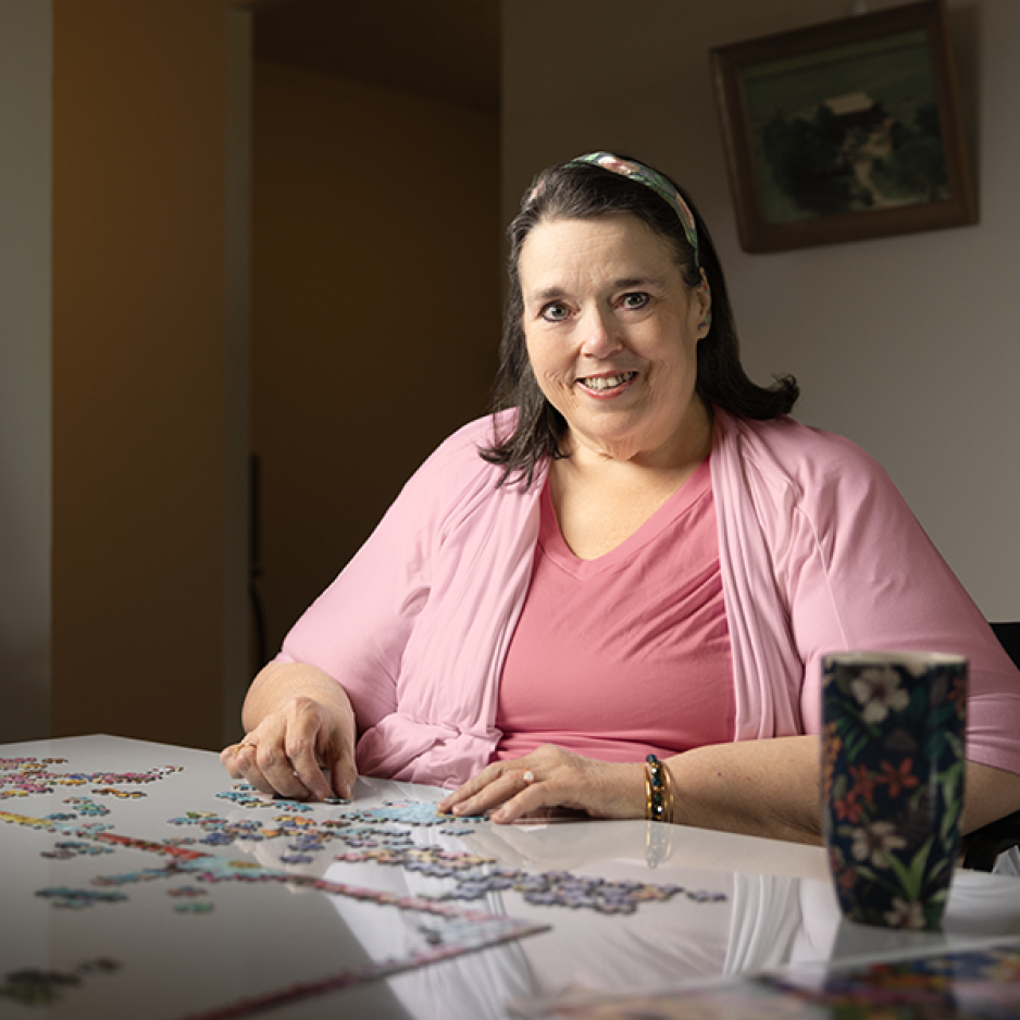 Doris assembling a puzzle