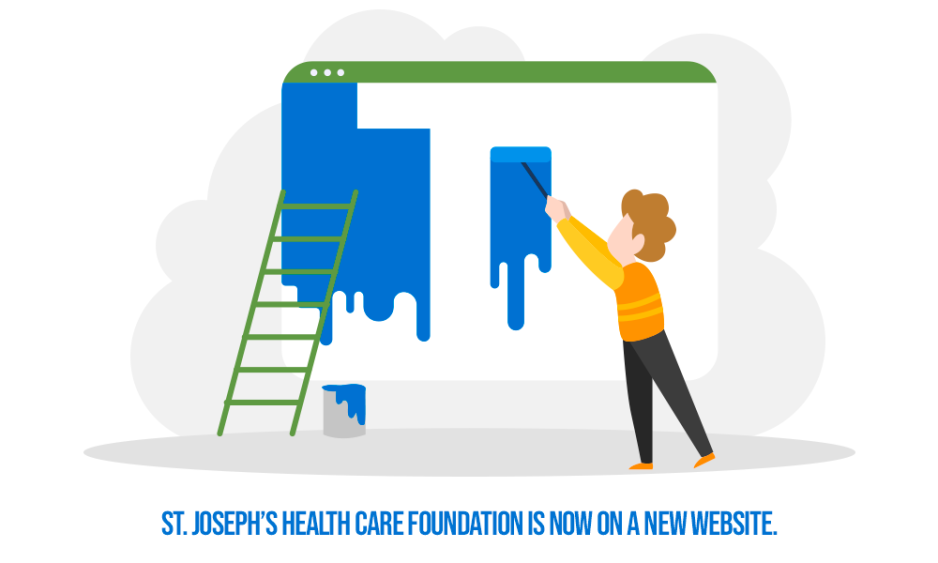 A person painting a website window