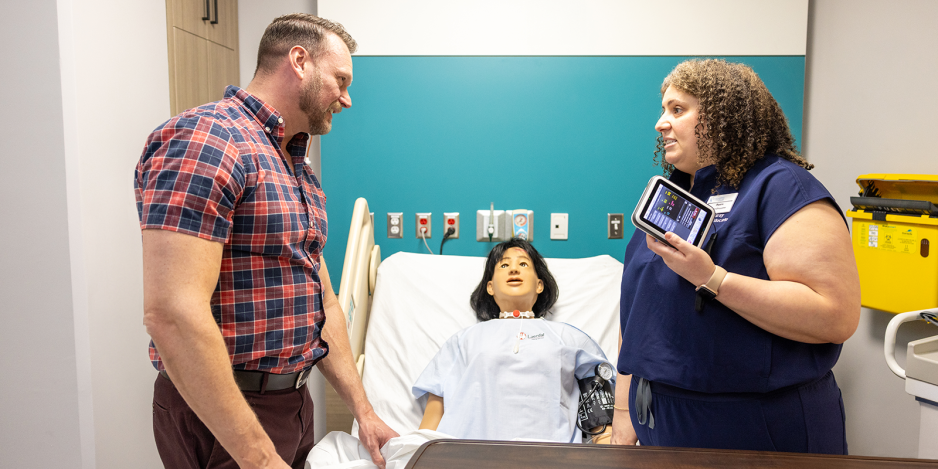 Nurse Educator Reem Gray demonstrates Nursing Anne’s capabilities in the training lab you helped to fund.
