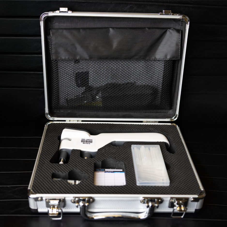 A portable tonometer on it's suitcase