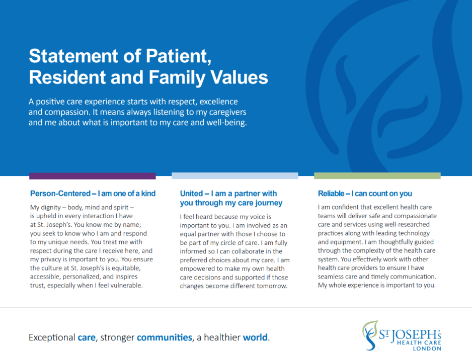 Our Statement of Patient, Resident and Family Values has been refreshed