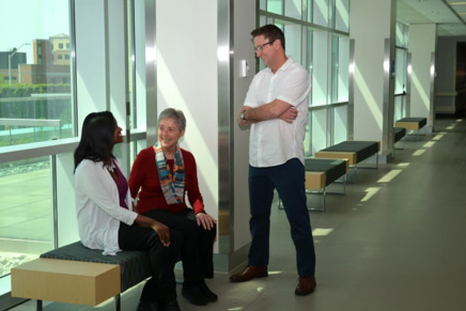 members of the support group in hallway