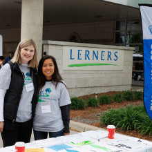 two people at registration table