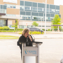Michelle Campbell at the podium