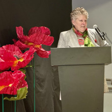 Dr. Cyd Courchesne, Director General, Veterans Affairs Canada Health Professionals Division, brings greetings from Veterans Affairs at the 20th anniversary of the London clinic on Dec. 5, 202