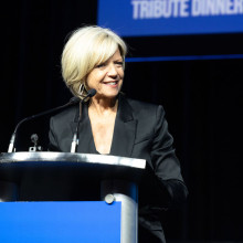 Heather Hiscox takes the podium