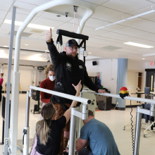 Chris uses the bodyweight treadmill