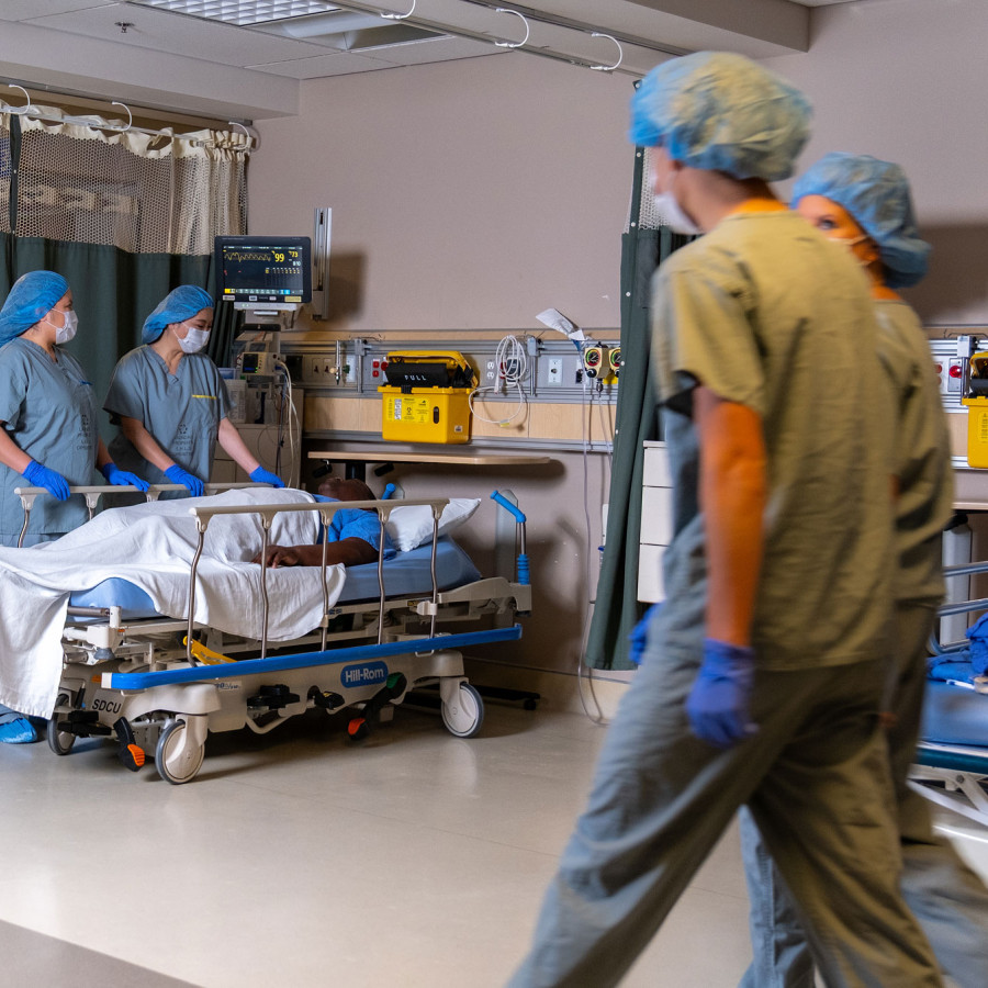 hospital patient on gurney in pre surgical screening