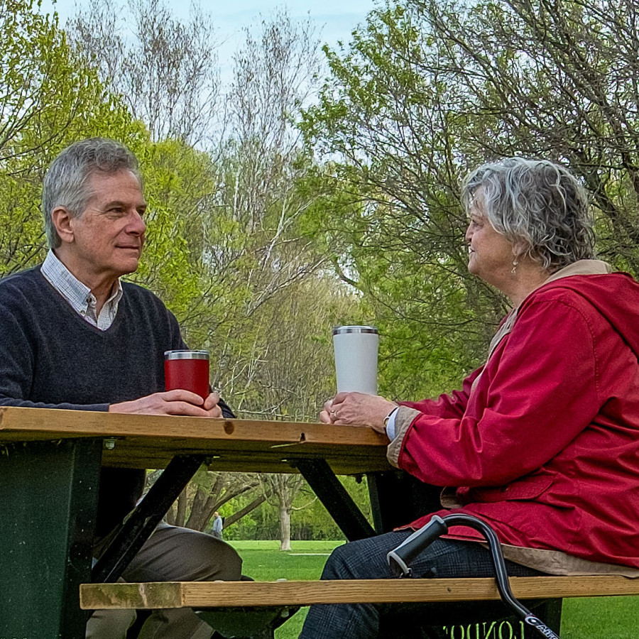 Mount Hope resident and family member in park